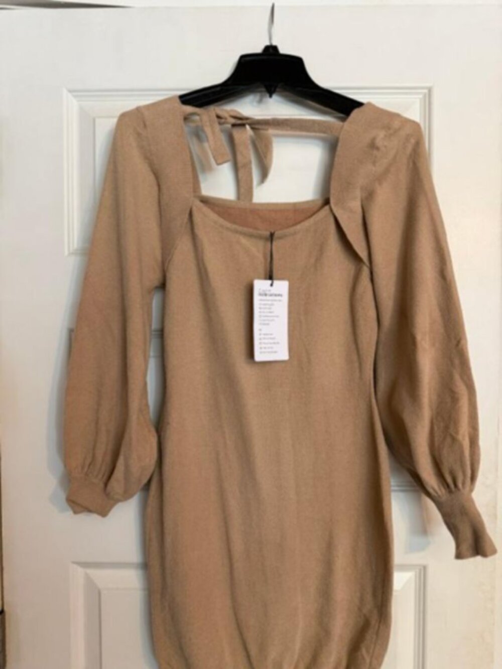 Exlura Beige Square Neck Long Sleeve Knit Sweater Dress - Size M